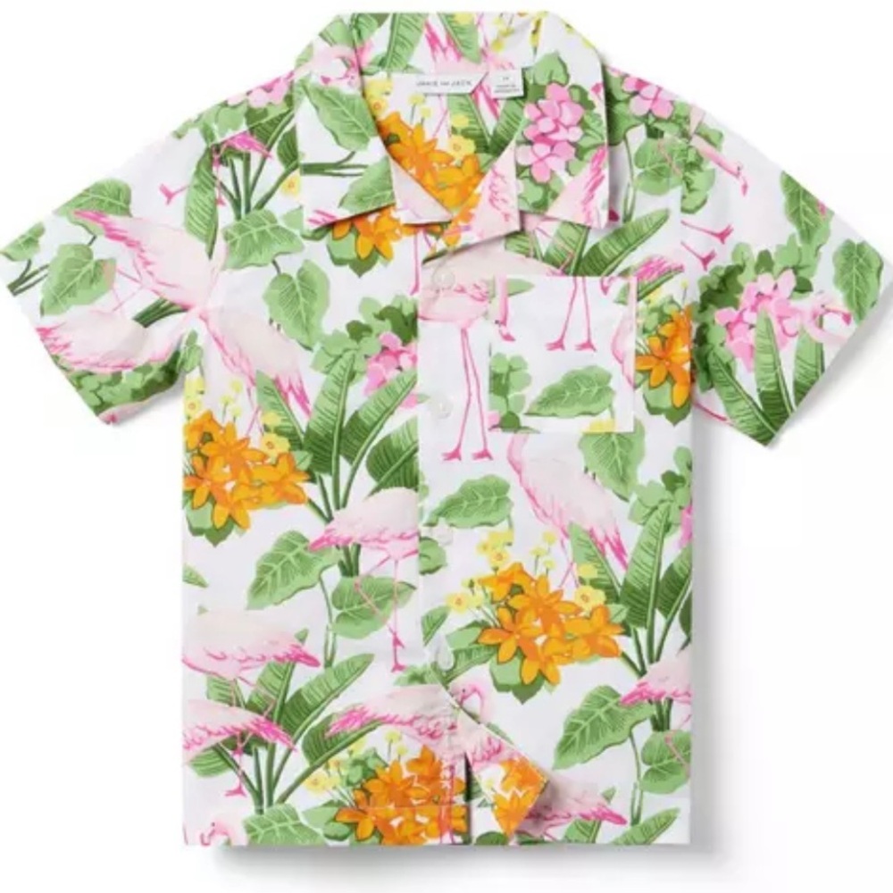 Janie and Jack Tropical Flamingo Cabana Shirt (Size 6)